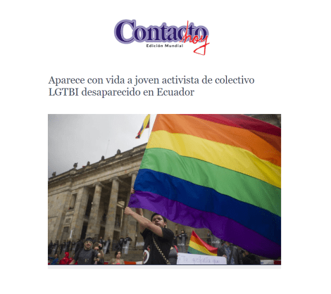 Aparece con vida joven activista LGTBI desaparecido en Santo Domingo-Asociacion Silueta X-Federacion Ecuatoriana LGBTI