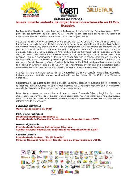 Nueva muerte violenta de mujer trans no esclarecida en El Oro, Ecuador..jpg