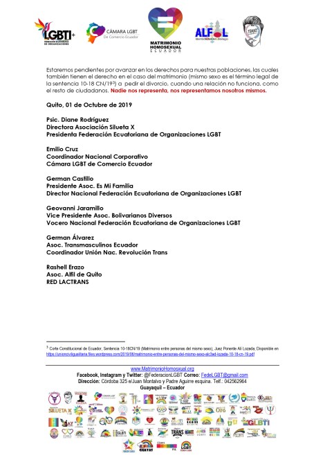 Boletín de Prensa - 172 parejas han registrado su voluntad de realizar su matrimonio homosexual en Ecuador 2