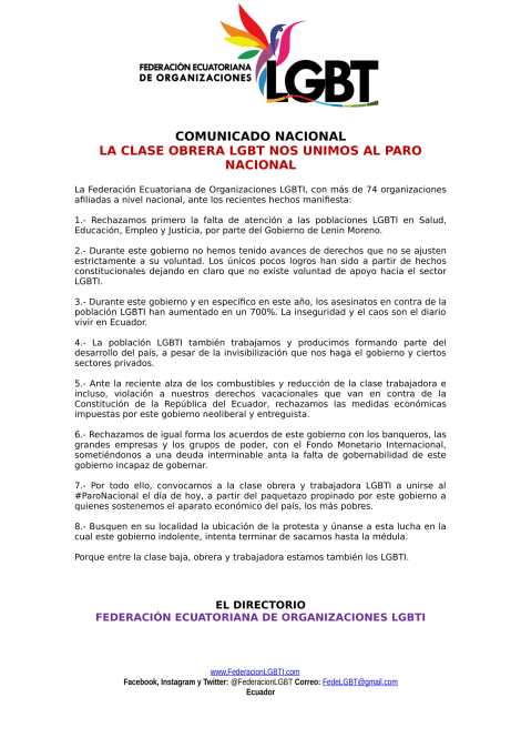LA CLASE OBRERA LGBT NOS UNIMOS AL PARO NACIONAL - Federación Ecuatoriana de Organizaciones LGBTI-1